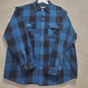 Kilimanjaro Flannel Shirt Mens Large Blue Black Buffalo Plaid Cotton Heavweight